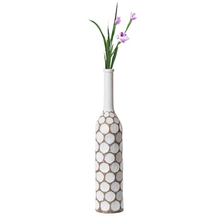 Decorative Contemporary Floor Vase White Carved Divot Bubble Design With Tall Neck, 33.5 Inch